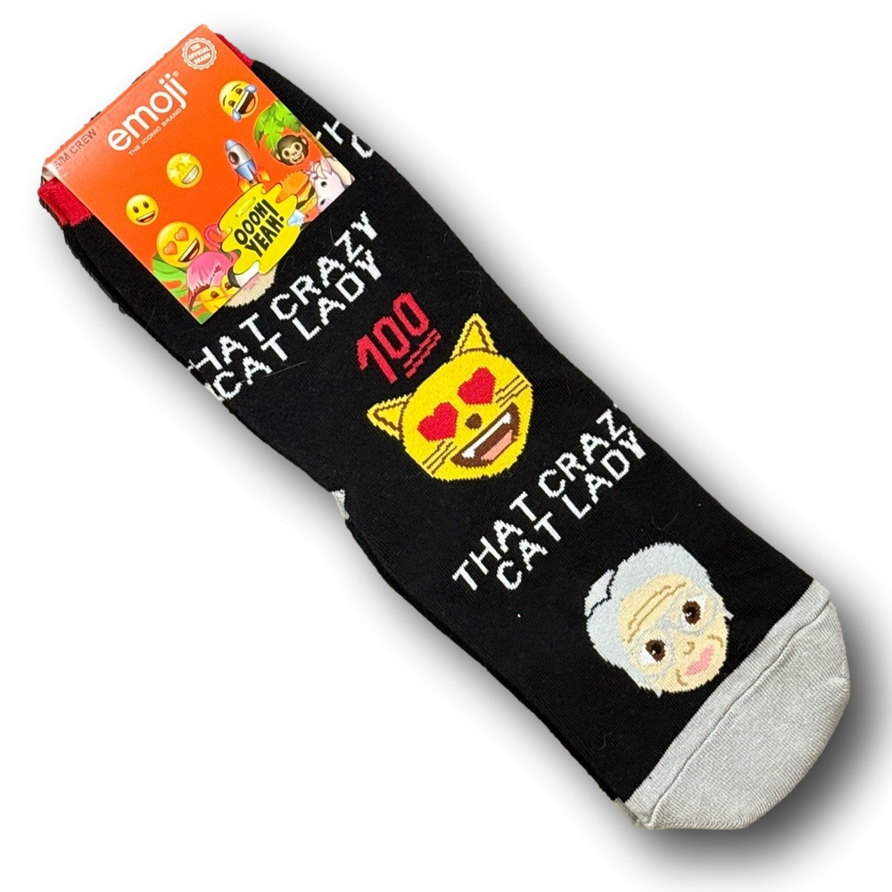 3/$20 That Crazy Cat Lady Emoji Funny Novelty Crew Socks - NWT - Picture 3 of 3